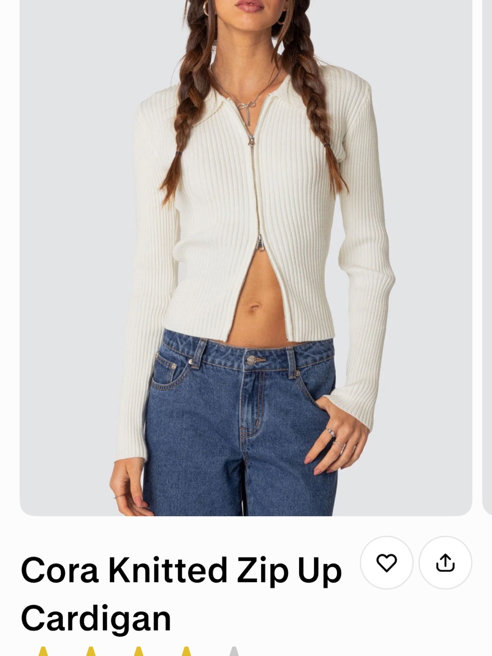 Edikted Ribbed Zip-Up Cardigan in Cream